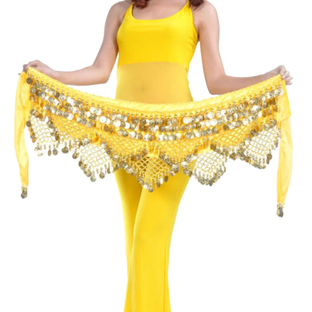 

Women Waist Chain Belt Belly Dance Hip Scarf Crocheted Coins Beads Chiffon Wrap For Costume Fashion Accessory
