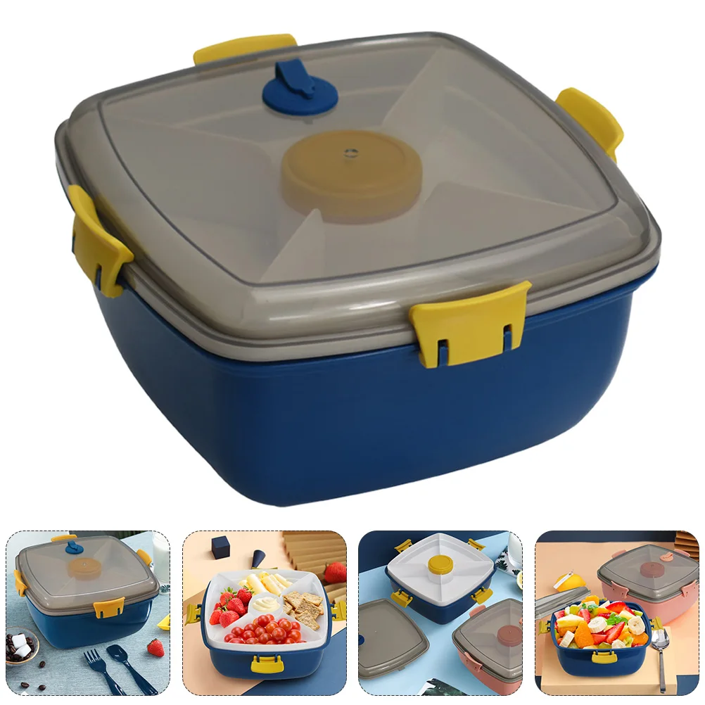 

1 set Fork PP Material Salad Lunch Container Double Layer Food Box Sauce Compartment Sealing Lid Oven for Home