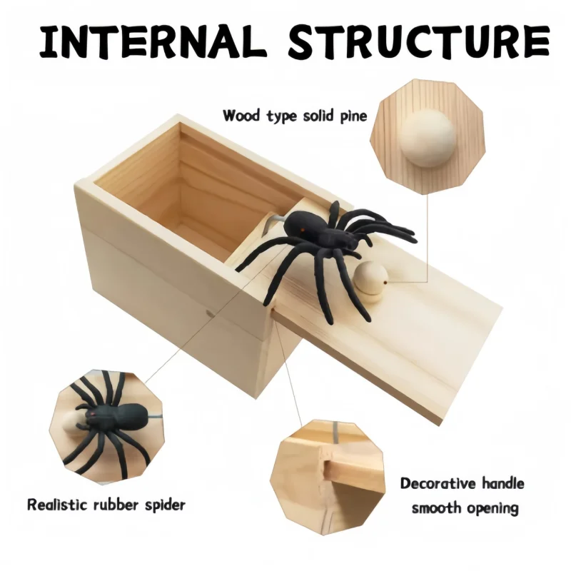 Spider Wooden Box Funny Play Joke Toy Reusable Jump Scare Toy Durable Funny Trick Friend Toy Nontoxic Party Props Prank Gift