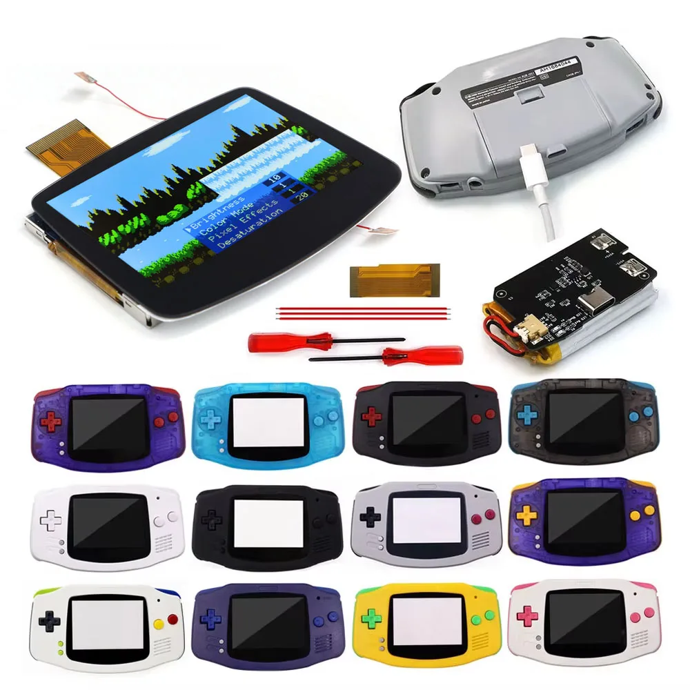 

HISPEEDIDO 720x480 Ретро пиксель GBA IPS V5 ЖК ламинированный экран комплекты подсветки W/перезаряжаемый аккумулятор 1800 Type-C корпус