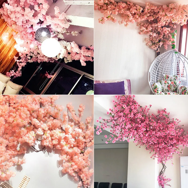 Artificial Rosa Sakura Flores Guirlanda, Flores De Cerejeira Videiras, Decoração De Arco De Jardim, Flor Falsa, Festa De Casamento, Decoração De Casa