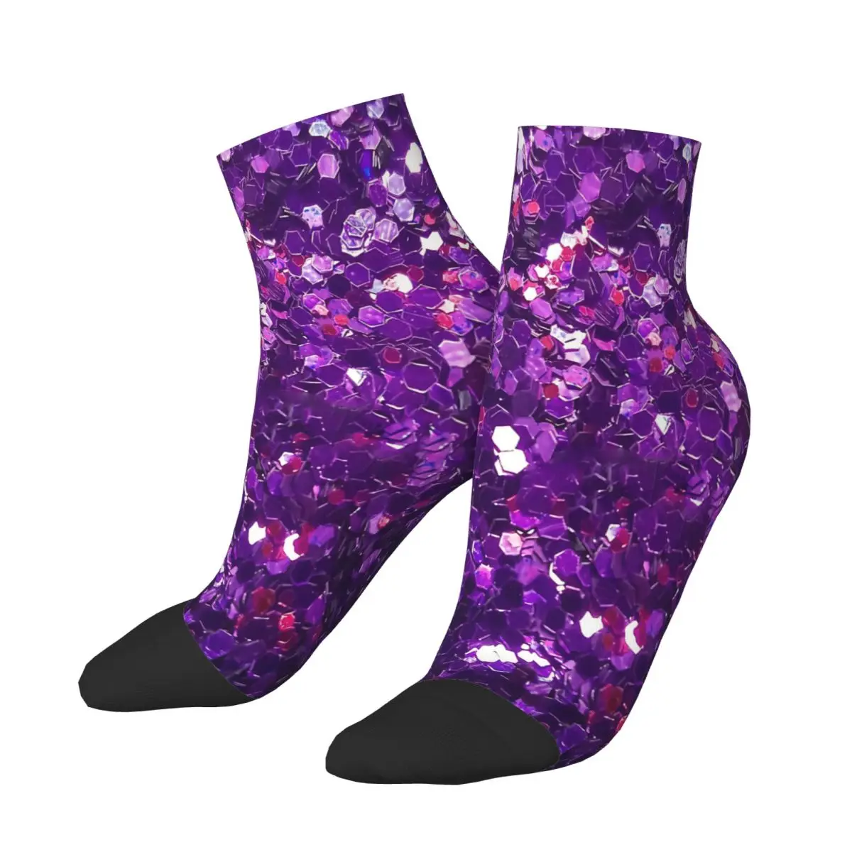 Purple Glitter Sequins Ankle Socks Male Mens Women Spring Stockings Polyester