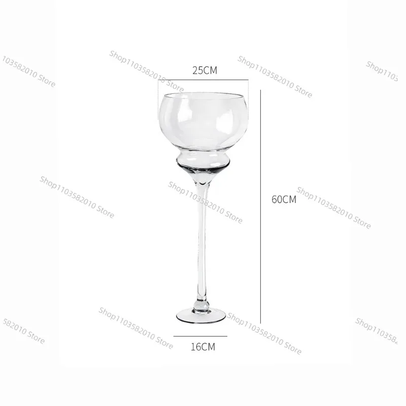 Large Goblet Style Glass Floor Vase, Tall Transparent Wine Glass Vase for Long Branch Living Room Ornament