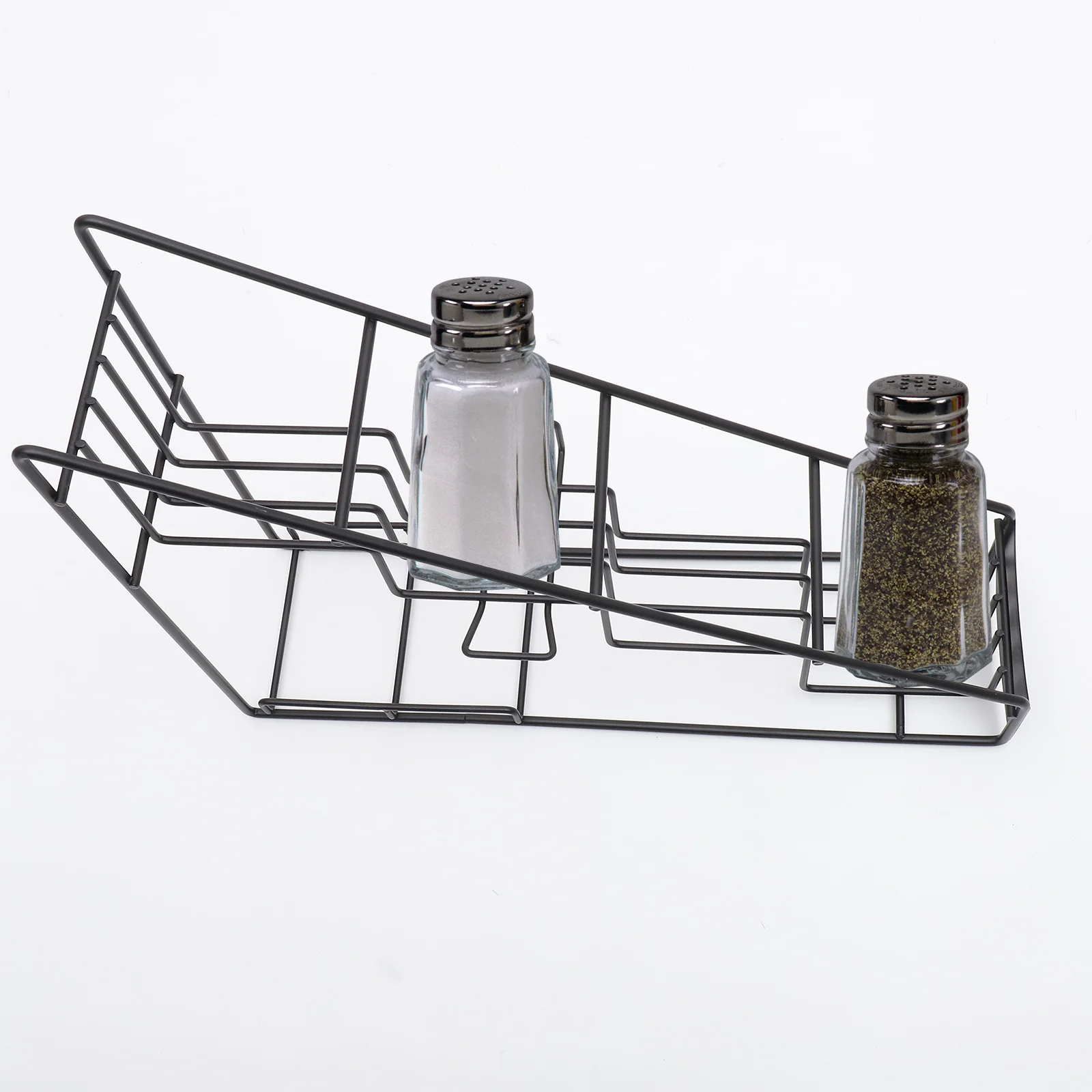 

Stainless Steel Syrup Organizer Rack Slanted Space-Saving Storage Rack For Wine Dressing Bottles Coffee Shop Kitchen Home Black