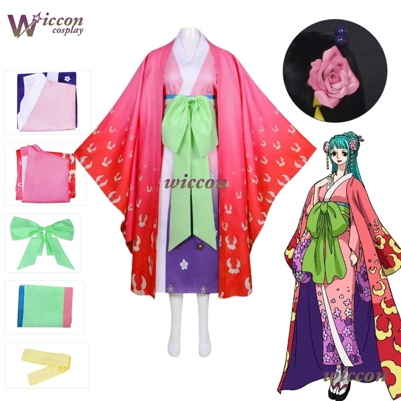 Kozuki Hiyori-Disfraz de Cosplay para mujer, Kimono de Anime, uniforme de juego de rol de Carnaval de Halloween, traje con estampado rosa 