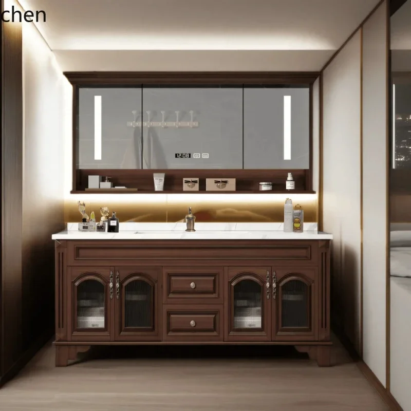 O9.7- bathroom cabinet combination solid wood floor double basin toilet washbasin washbasin face basin pool