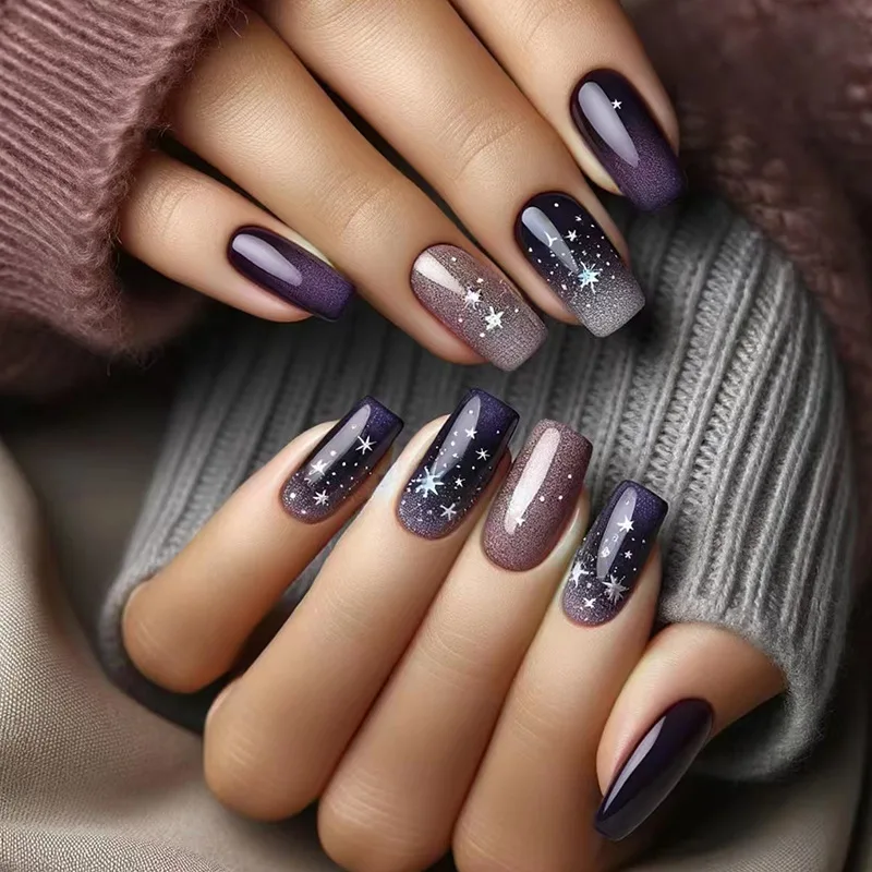 24pcs Short Ballet Press on Nails Gradient False Nails Wearable Stick-on Nails Fake Nail Uñas Postizas Mujer Накладные Ногти 네일팁