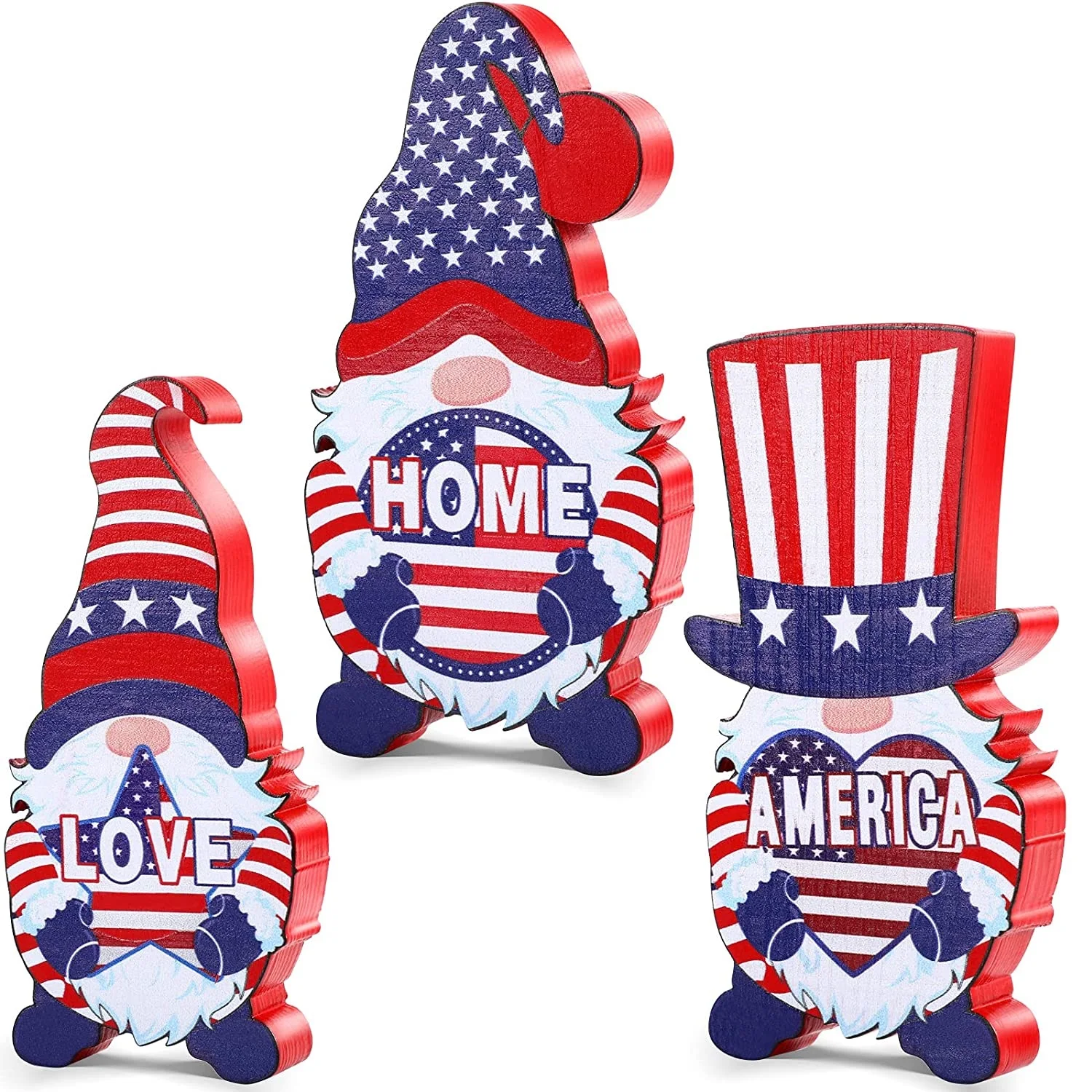 

100Sets 3pcs/set Patriotic Table Decorations Independence Day Wooden Sign Gnome Decor for Memorial Day Home Office Party