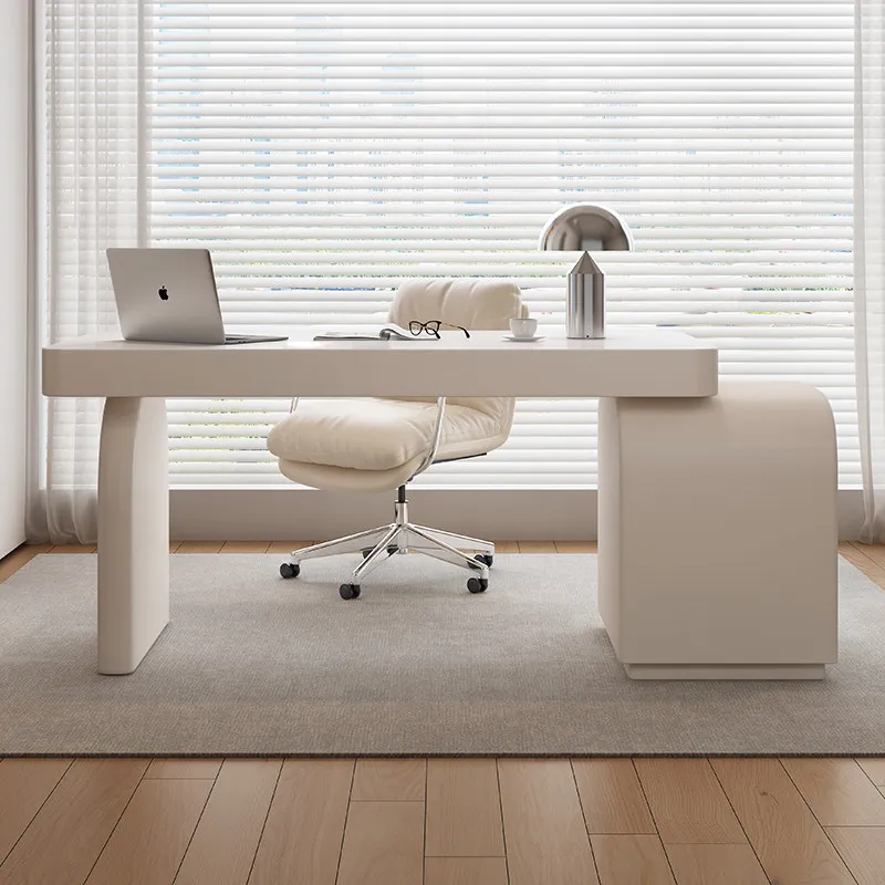 

Cream style all solid wood desk, light luxury modern simple home high-end desk desk, French computer desk