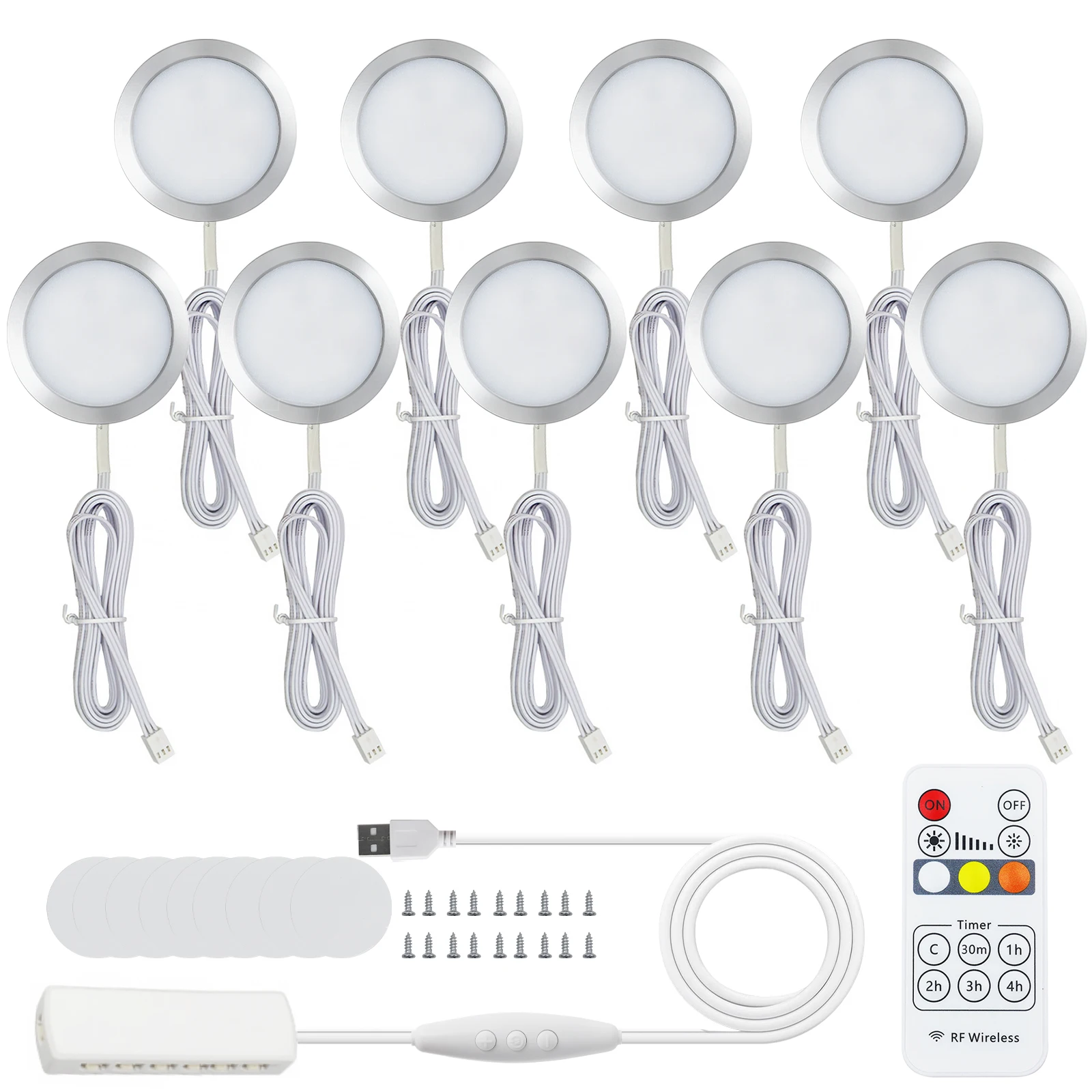 Dimmable 5V USB LED Downlight with Remote Aluminum White Warm Under Cabinet Lights Cupboard Cabinets Night Lighting 1-9Pcs Set