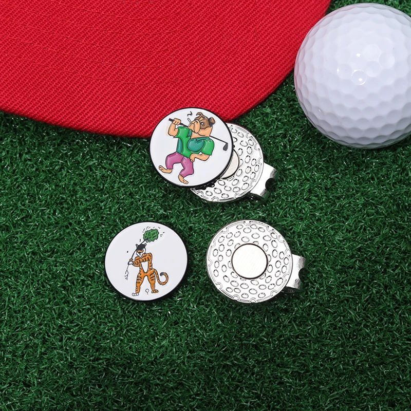 Magnetic Golf Ball Marker Hat Clips Funny Cartoon Print Accessories for Golf Cap Metal Decorative Jewelry Gift for Golf Lover