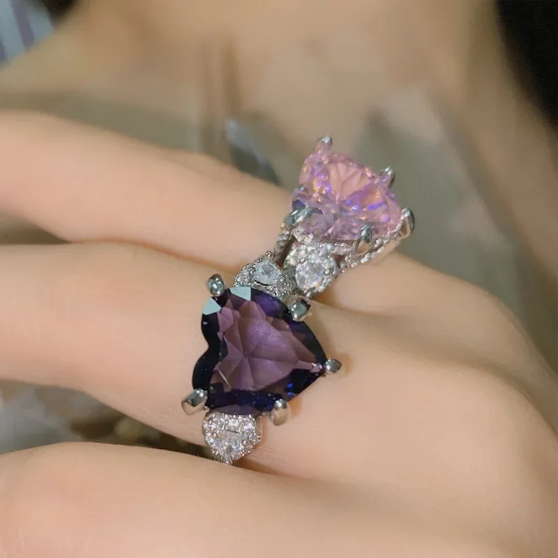 

MDLFES Moissan Diamond Style Versa Victoria Jewellery Micropavé Full Diamond Ring 18K Peach Pink Heart Ribbon Zirconia Plated