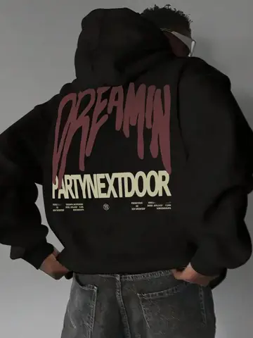 Men's Hoodie With Dripping Letter Print, Loose Long Sleeve Pullover Hooded Sweatshirt, Suitable For Hip-Hop Streetwear, Daily Casual Outings And Campus Wear