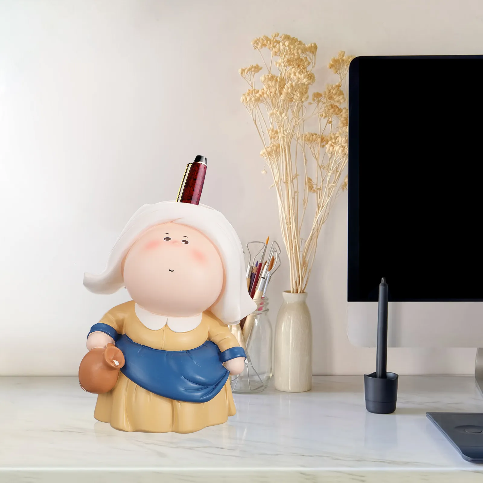 

Resin Cartoon Pen Holder Desktop Organizer Lovely Creative Pencil Container Multifunction Stationery Organizer Home Decor Supply