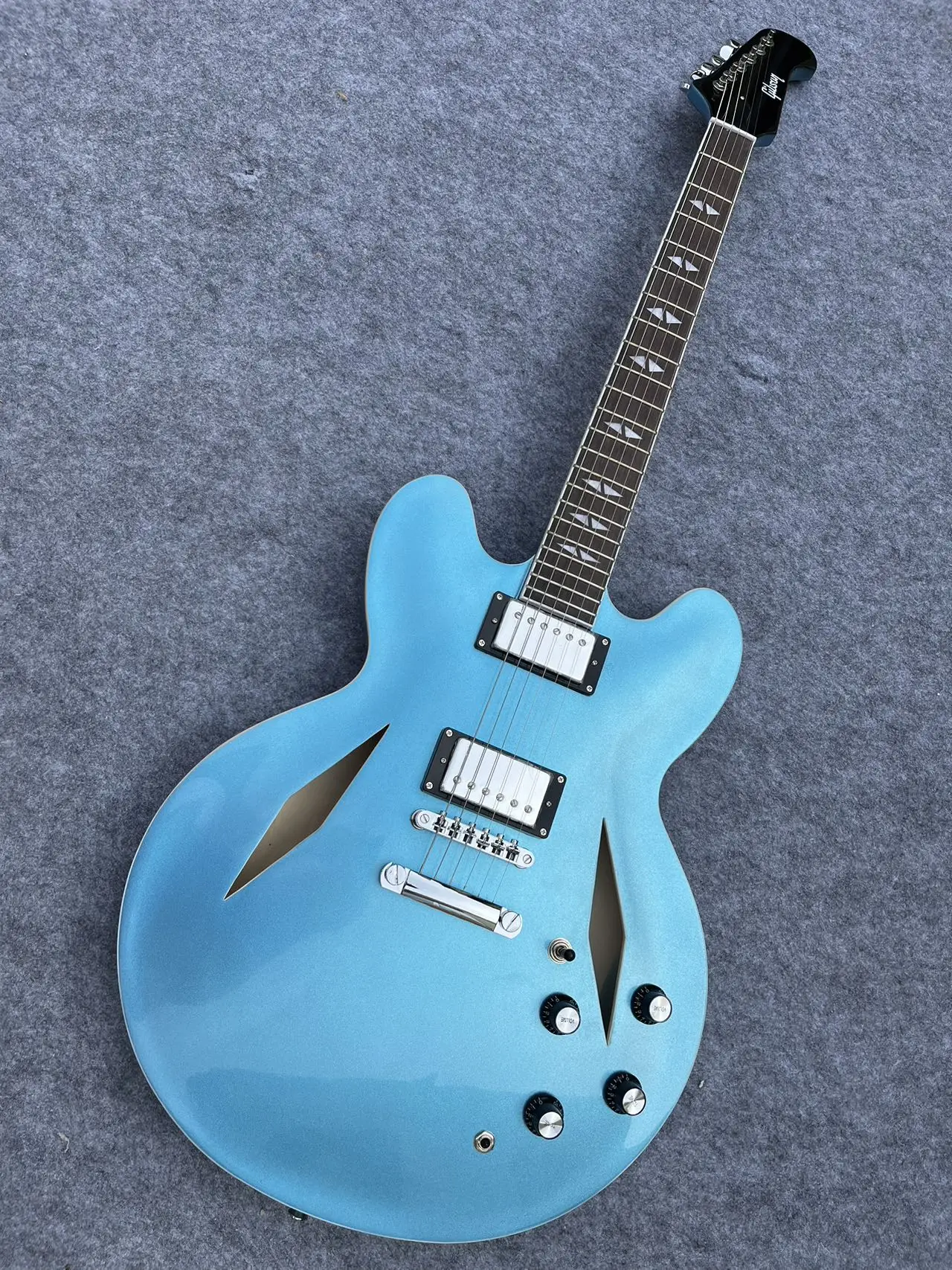 Metal Blue High-quality Half-hollow Jazz Electric Guitar Spot Free Shipping