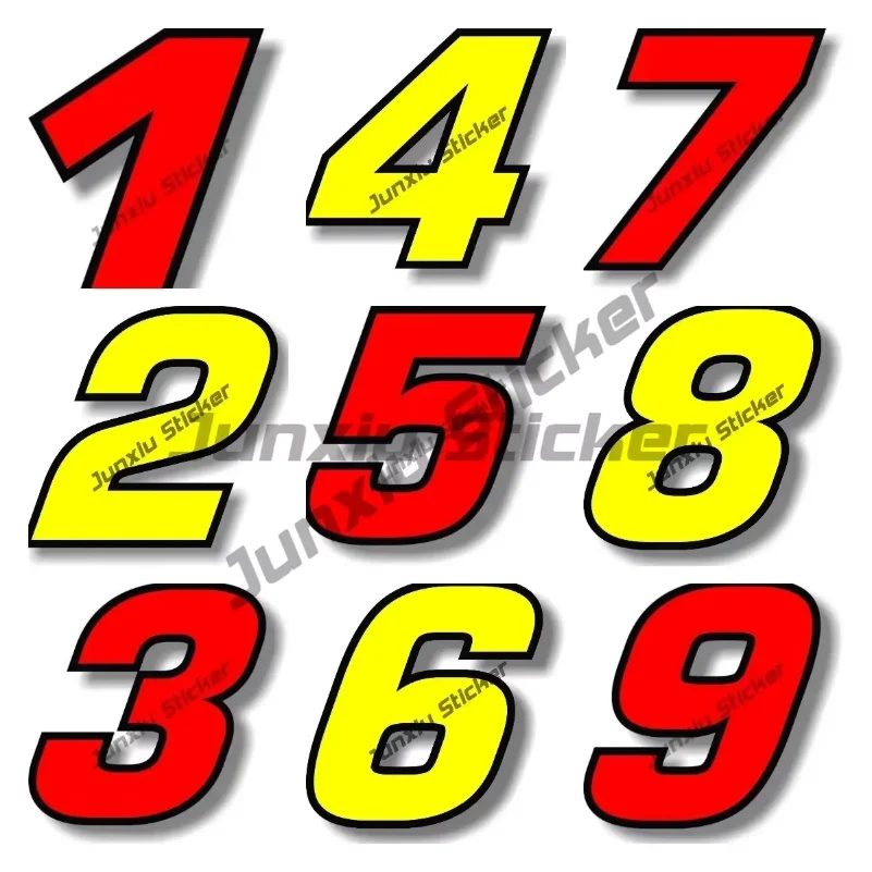 

Personalized Red Numbers with Black Borders Vinyl Sticker Yellow Numbers, Black Borders, Racing Numbers Occlusion Scratch Outdoo