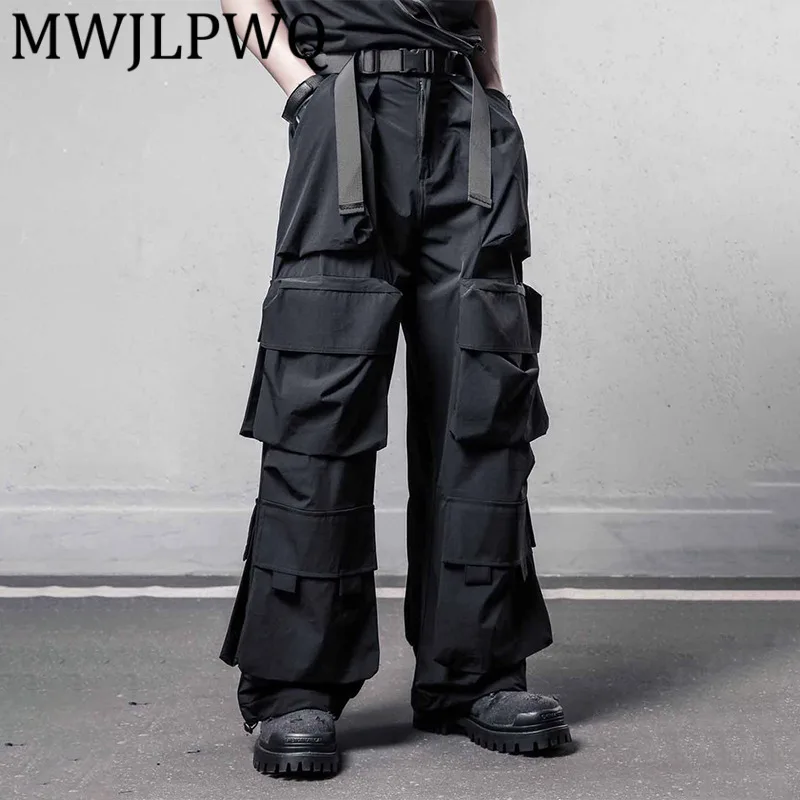 

MWJLPWQ Нишевые хардкорные функциональные 3D брюки с большими карманами High Street Cargo Тонкая темная стильная ветровка Широкие брюки 12193