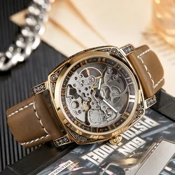 Luxury Automatic Mechanical Watch Hollow Steampunk Dial Men Engrave Skeleton Watches Male Vintage Clock Hombre Relogio Masculino