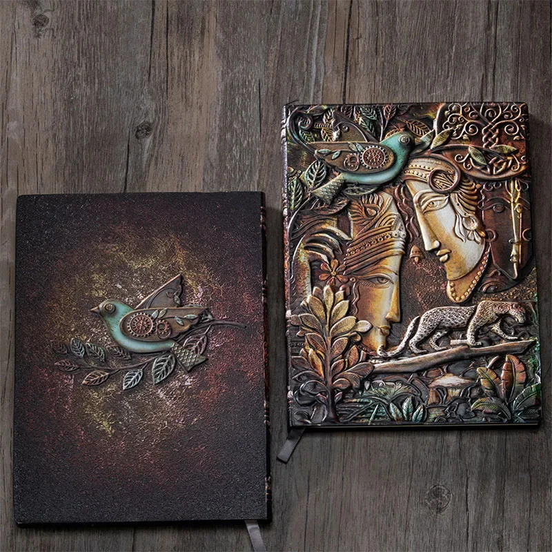 A5 Vintage Notebook PU Embossed Animal Log Travel Diary Pen Writing Planner School Note Man Holiday Gift Office Stationery