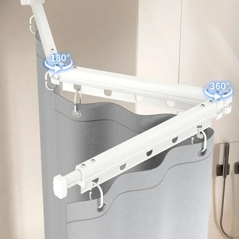 

No Drill Folding Shower Curtain - Waterproof Mildew-Resistant Aircraft Aluminum Bathroom Rod for Wet-Dry Separation