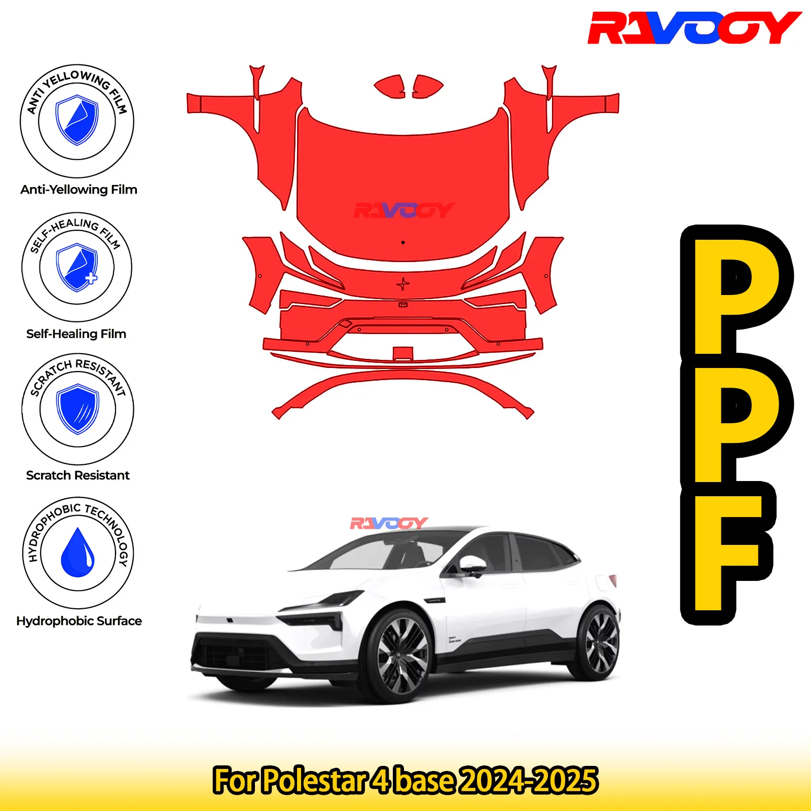 For Polestar 4 base 2024-2026 Glossy Matte Black Precut front PPF Kit Paint Protection Film 8.5mil Clear Bra Self-Healing TPU