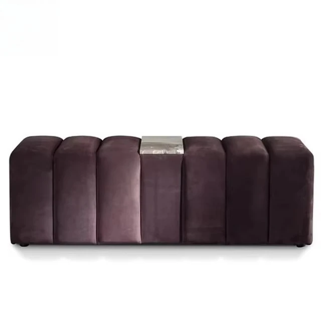 

Luxury dark purple velvet tufted rectangular bed stools for modern bedroom and hotel/villa furnishings