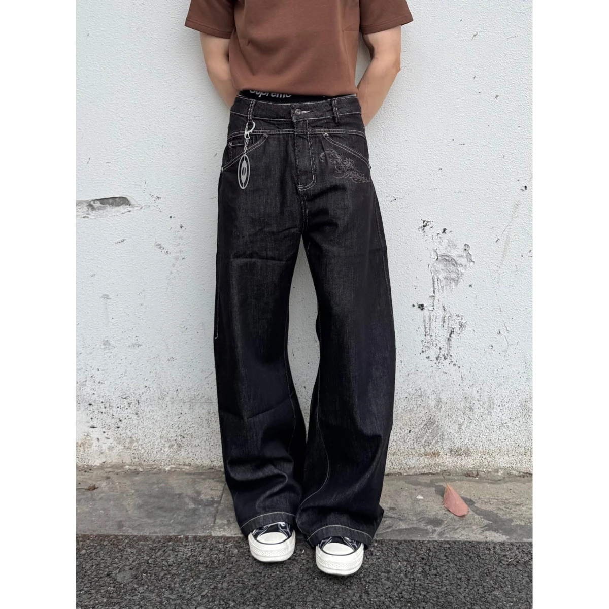 Jeans Americanos Retro de Perna Larga para Homens e Mulheres, Jeans Casuais Soltos e Retos, Calças Longas Originais, Mistura ...