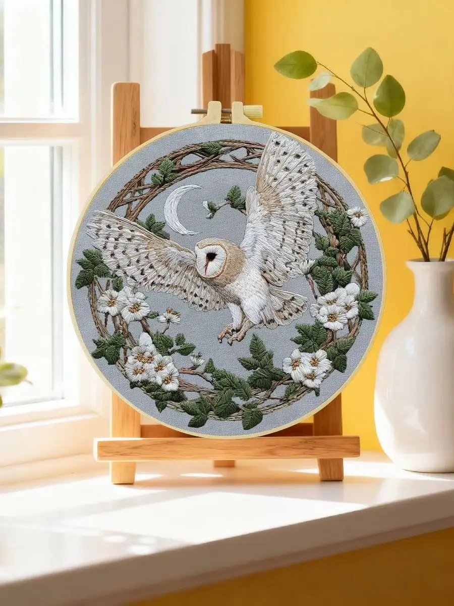 1 Stück 20X20CM/15X15CM 7,87/6,3 Zoll Eulen-Stickerei-Starter-Kit DIY-Kit DIY-Stickerei-Set Handarbeiten Nähkunst-Set für Anfänger – Detail 6