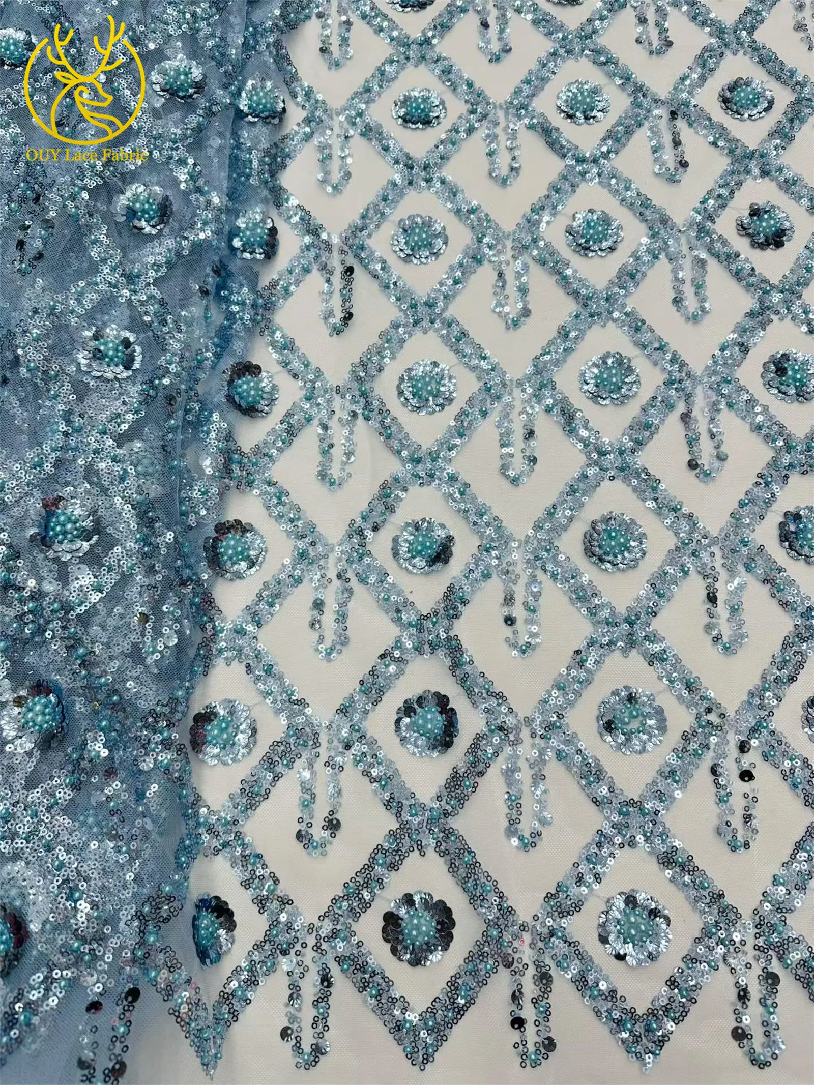 Wunderschöner afrikanischer nigerianischer Pailletten-Spitzenstoff in Diamantform, 2026, hochwertiger französischer Tüll zum Nähen von Abendkleidern – Detail 9