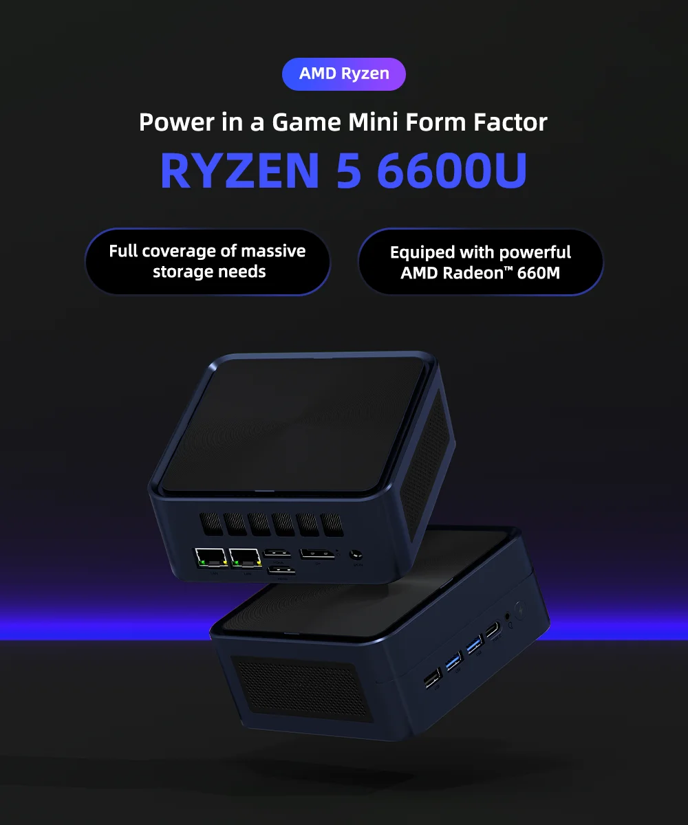 Texhoo MINI PC Windows 11 Pro AMD Ryzen5 6600U 16G LPDDR5 4800MHz 512G NVMe SSD WiFi6 BT5.2 Desktop Gaming PC Office Computer