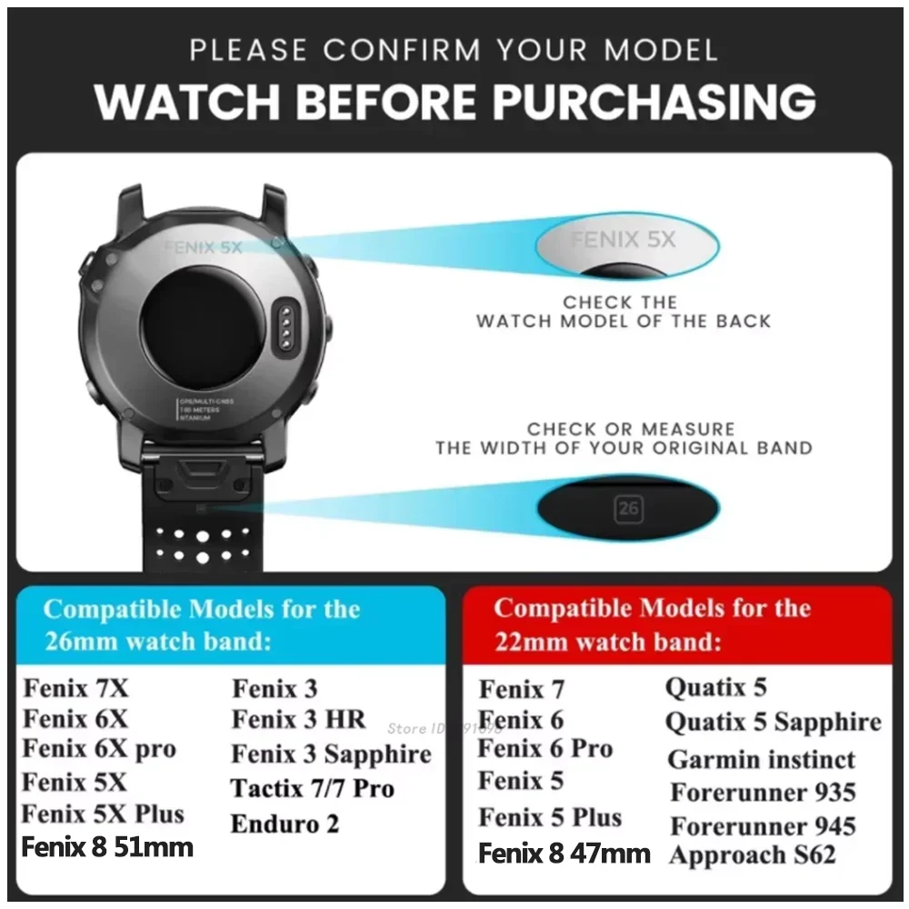 QuickFit 22mm 26mm Nylon Sport Strap For Garmin Fenix 8/Epix Pro Gen2 51mm 47mm/6X 7X Pro/Fenix 5XPlus forerunner 965 Watchband