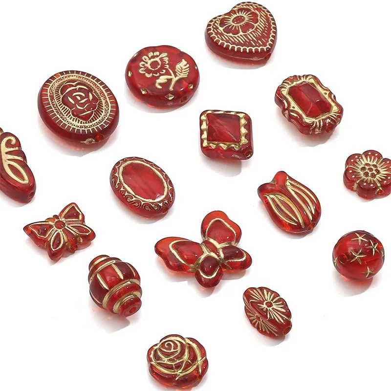 Vintage Amber Painted Red Black Acrylic Loose Spacer Baroque Bead For Jewelry Making DIY Necklace Bracelet Accessories Wholesale