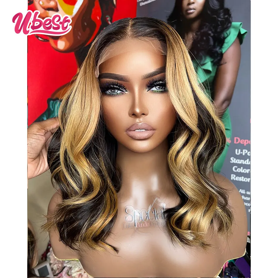 1B with Blonde Colored 13X6 Body Wave Transparent Lace Front Wigs 100％ Human Hair 200％ Density Brazilian Hair Remy Hair Wigs