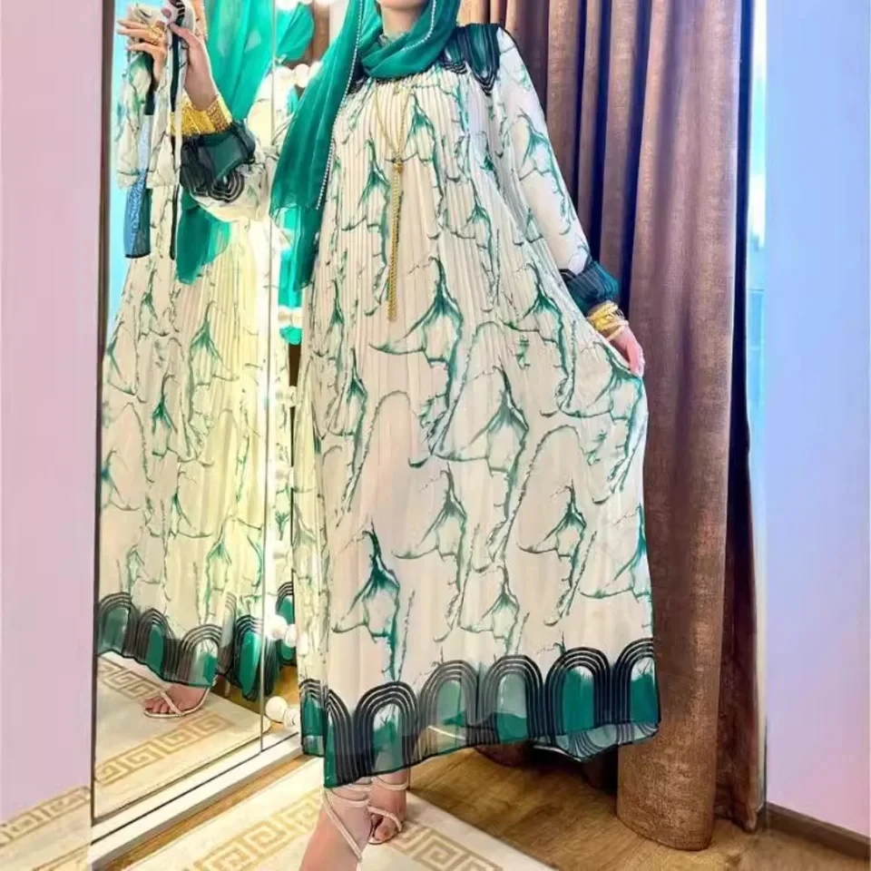 

Printed Long Elegant Dress Women 2025 New Muslim Fashion Loose Maxi Dresses for Women