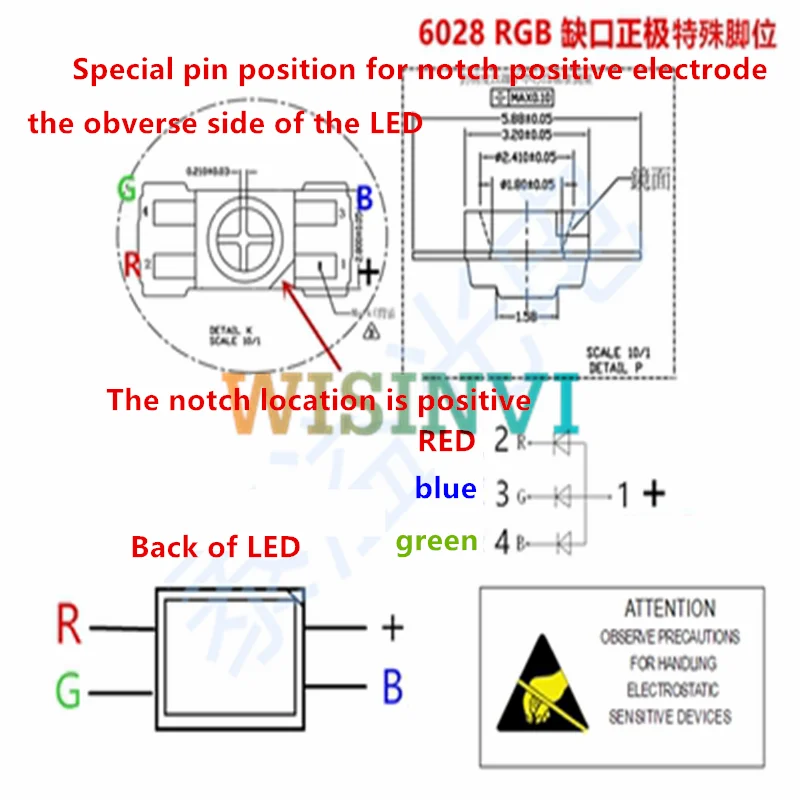 100 PCS SMD 3528/6028 RGB LED Common Anode SMT Chip Tricolor (Red Green Blue) 1210 Shine down Light Emitting Diode Lamp