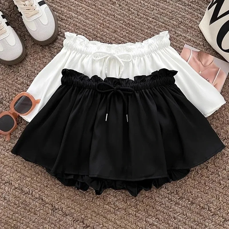 Süße Schwarz Mini Frauen Sommer Hohe Taille Puffy Shorts Rock Weibliche Y2k Casual Vielseitig Elastische Taille Streetwear Faldas Mujer
