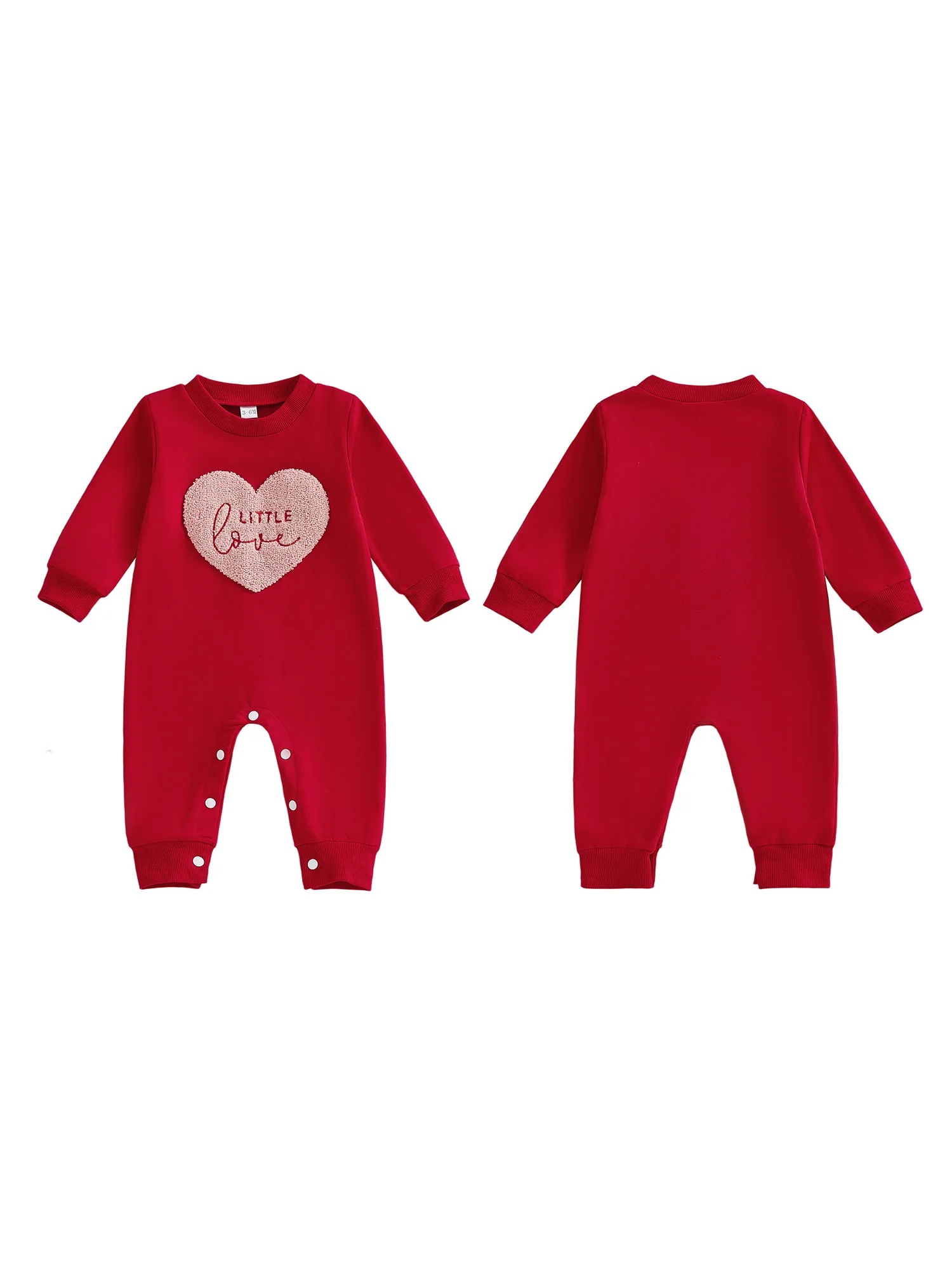 بدلة قطعة واحدة مريحة مطبوعة على شكل قلب لعيد الحب للرضع، رومبير كاجوال بأكمام طويلة ورقبة دائرية لحديثي الولادة #4