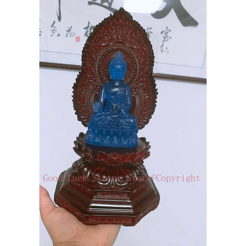 

29CM Large HOME office GOOD Buddha Bless Greco-Buddhist Guru Buddha + Lotus base statue efficacious talisman Decorate Buddha