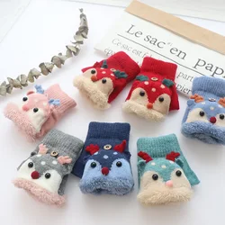 Winter Children Warm Gloves Knit Fawn Flip Half Finger Gloves Plush Thick Cartoon Cute Gloves Boy Girl Faux Cashmere Kid Gloves