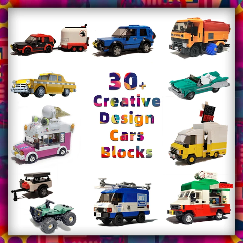 htmoc City car Series Building Blocks camping van pick-up food truck suv supercar Road Sweeper blocks speed champions Bricks