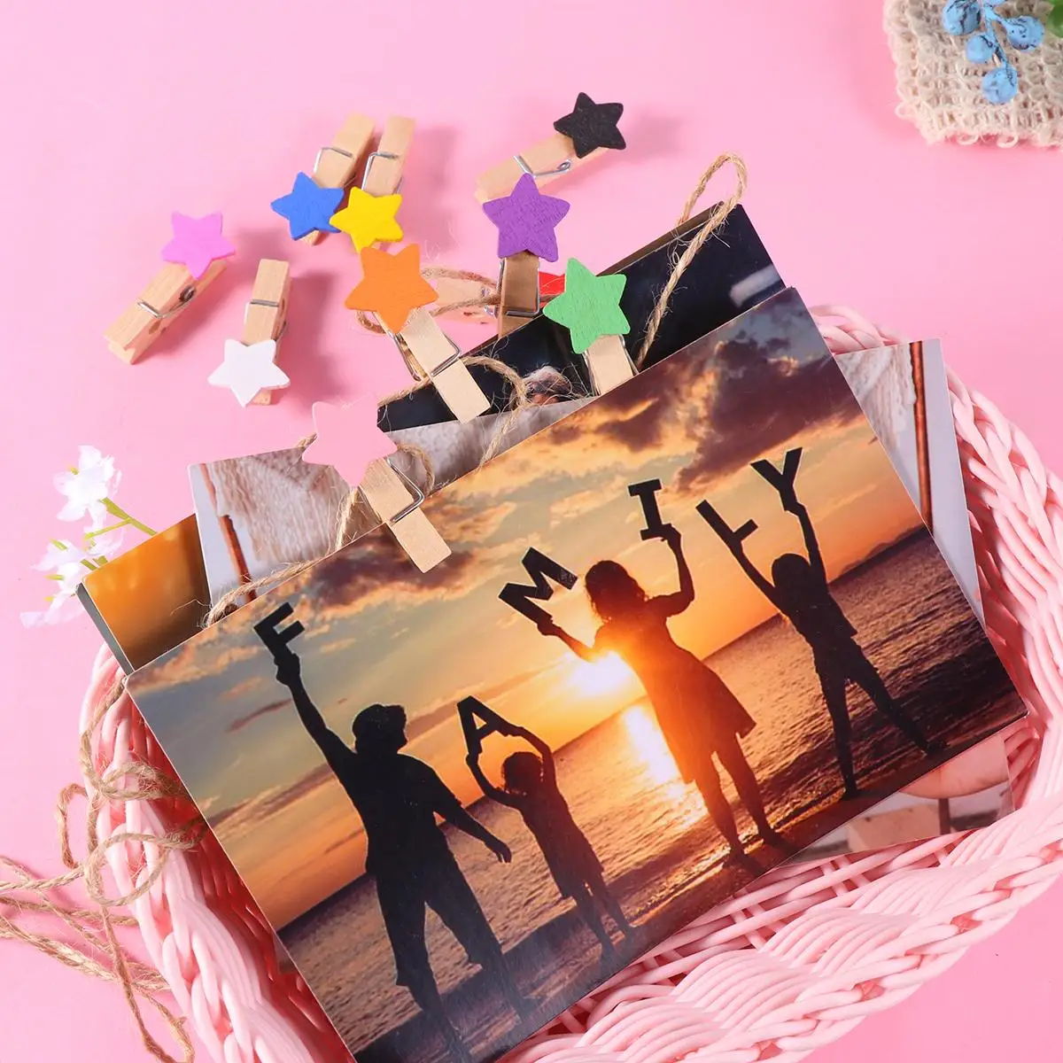 100pcs 3.5cm Wood Clip Clamp Photo Mini Clip Star Shape Message Note Memo Clip (10 Colors Mixed Color)