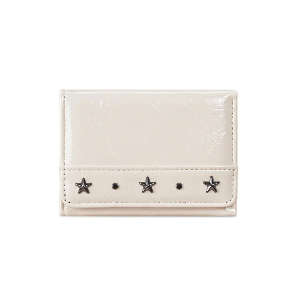 Vintage Style PU Star Rivet Trifold Wallet Ultra Thin Multiple Slots Card Holder Compact Size Solid Color Coin Pocket Commute
