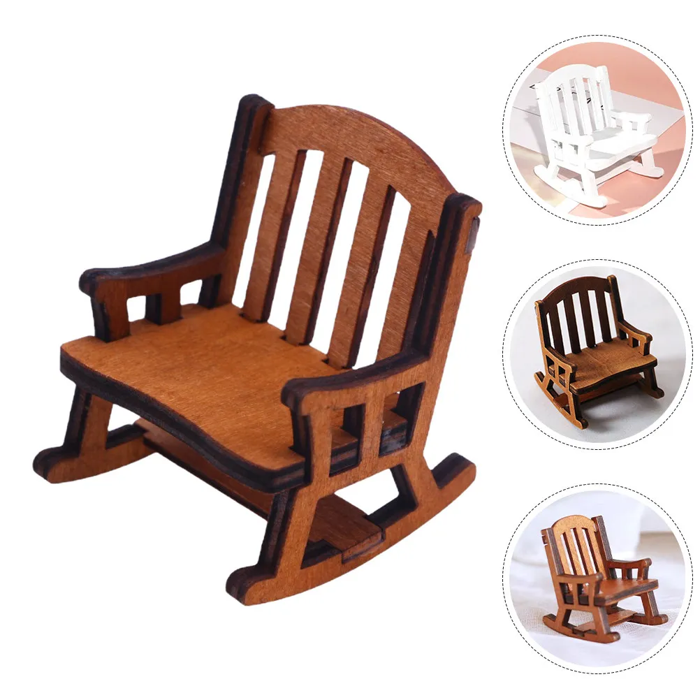

2Pcs Miniature Wooden Rocking Chair for Dollhouse Decoration Vintage Style Mini House Furniture Adornment Desktop Ornament Craft