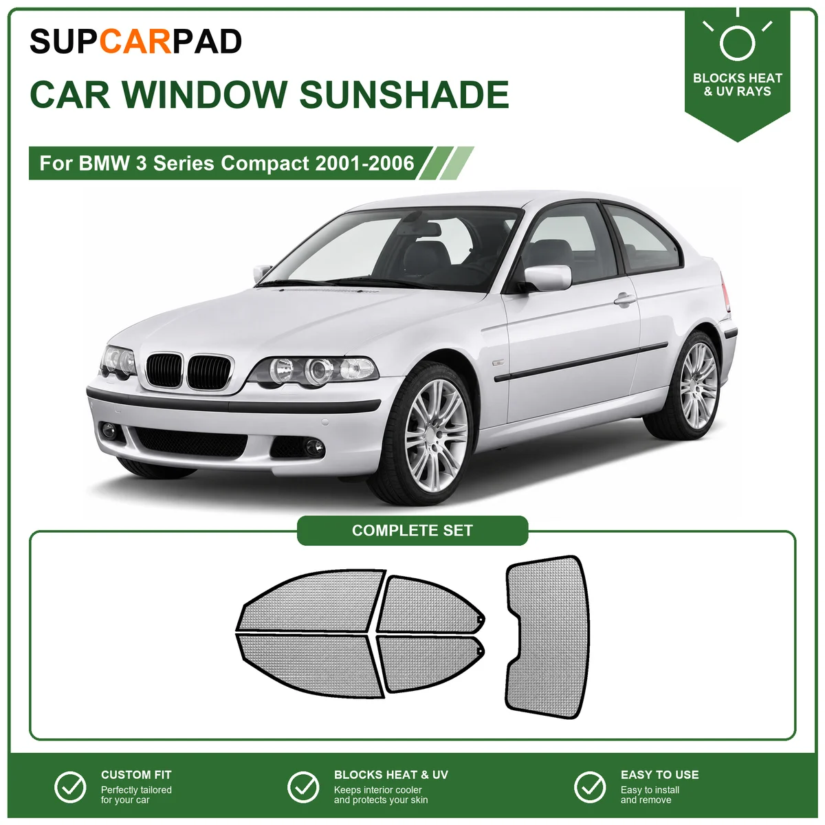 For BMW 3 Series Compact 2001-2006 Full Set Car Window Sunshades UV Block Privacy Heat Insulated Foldable Car Curtain