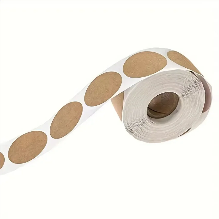 500 Pcs / 1 Roll ，kraft Round Self-adhesive Label Paper Items Classification Name Stickers Personalized Labels