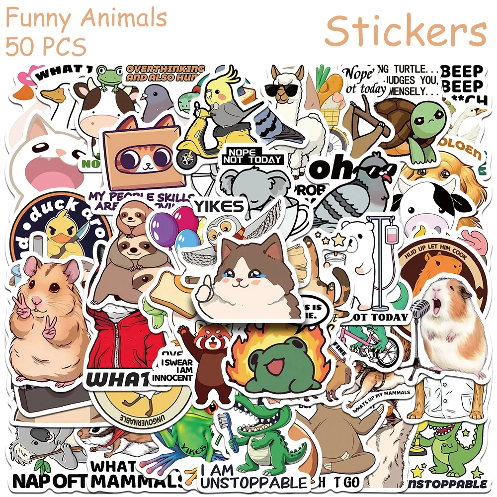 

50pcs Funny Animals Stickers Decals For Laptop Notebook Luggage Skateboard Guitar DIY Aesthetic Stickers Kids Creative Gifts