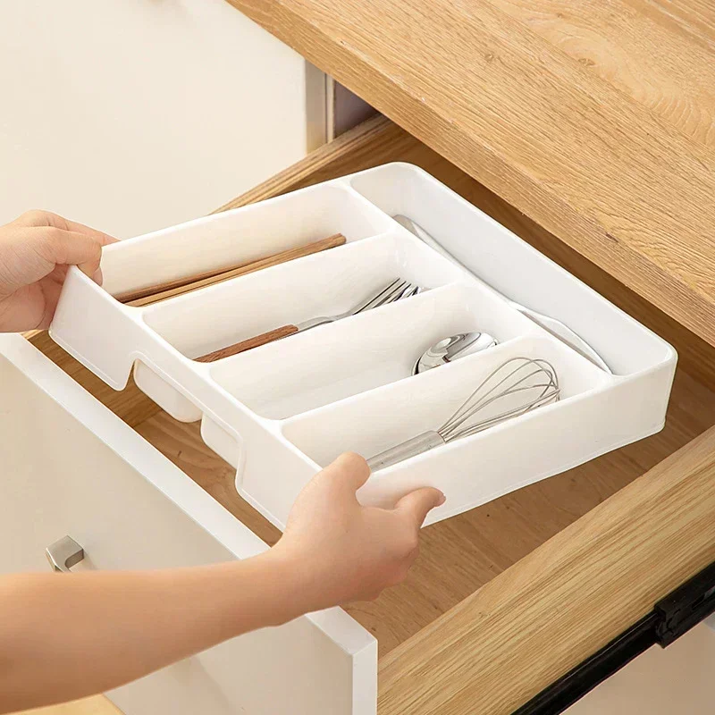 2024New 4/5 Easy Clean Compartments Cutlery Organizer Daily Drawer Divider Tray Rectangle Home Kitchen Spoon Fork Separation Box