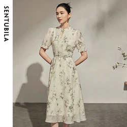 SENTUBILA Printed Butterfly Sleeve Midi Dress For Women 2026 Summer Chinese Style Stand Collar A-line Elegant Dresses 142L54263