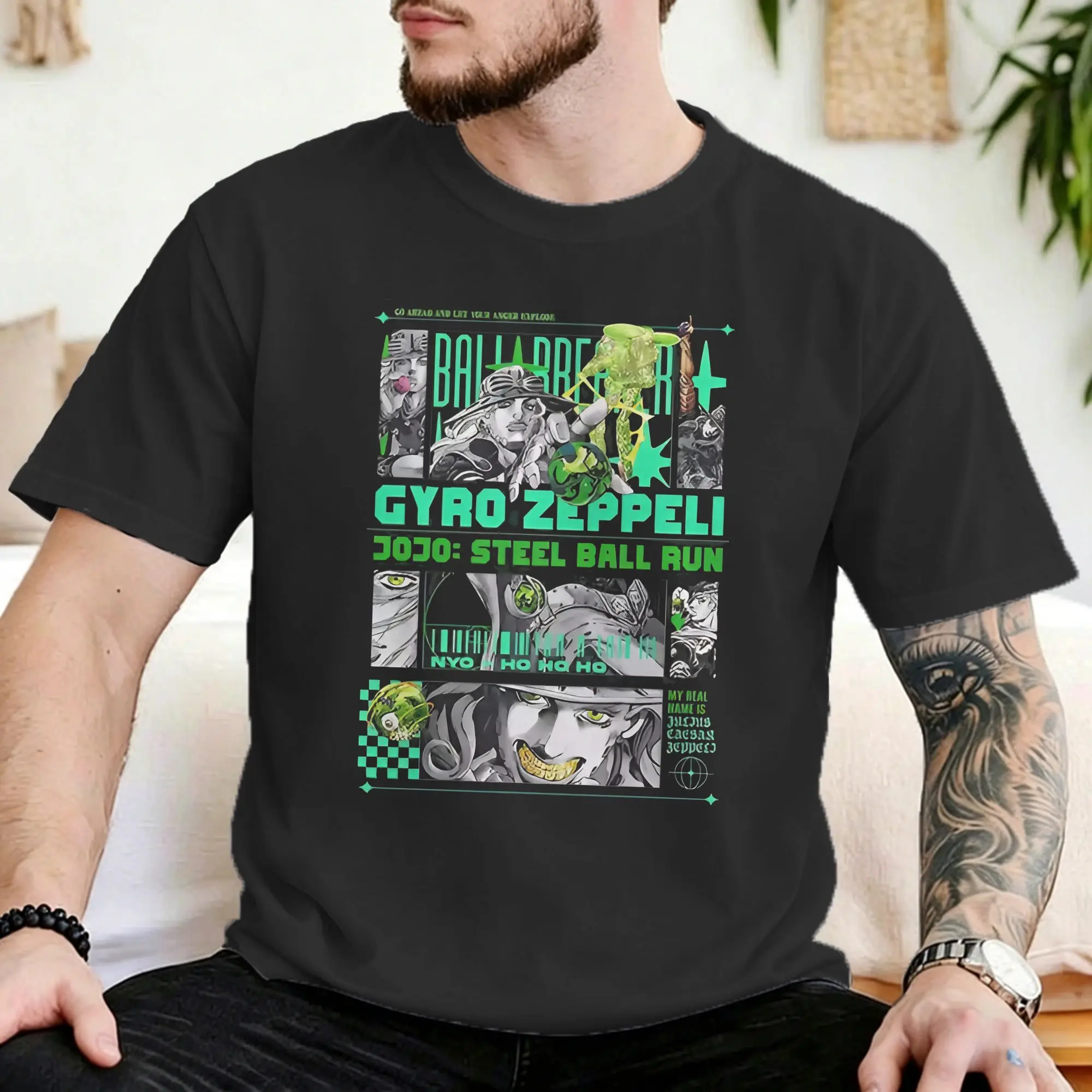 Gyro Zeppeli T Shirts Men Women's Cotton Novelty T-Shirts Round Collar JoJos Anime  Tees Short Sleeve Clothing Summer