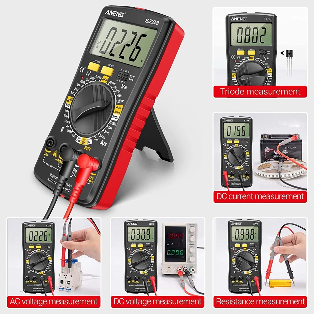 ANENG SZ08 Digital Multimeter Ultra-Thin Storage Meter Auto Voltmeter AC DC 220V Resistance Handhold Testers Red